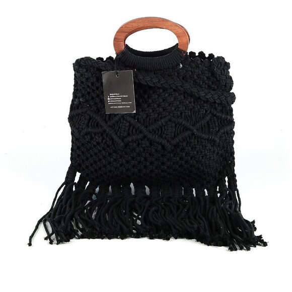 NWT Danielle Nicole Black Macramé Fringe Boho Crossbody Shoulder Bag Satchel - Picture 3 of 13